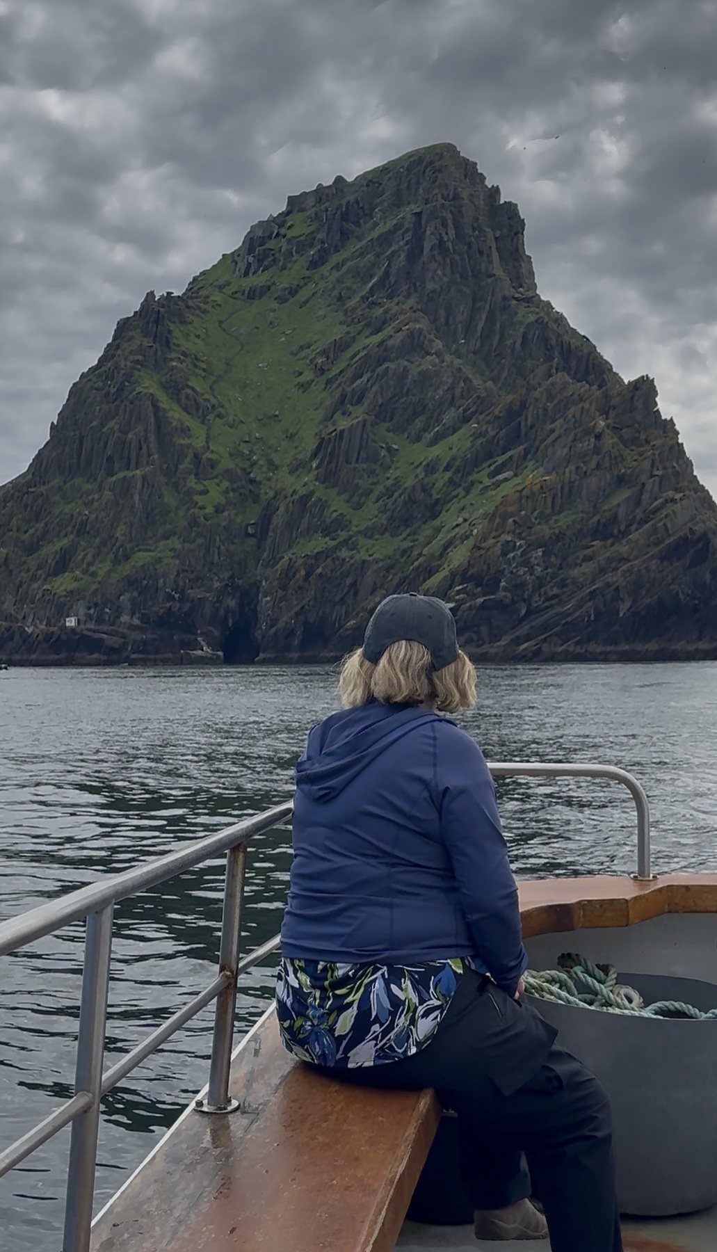 Passenger seated on board facing Skellig Michael